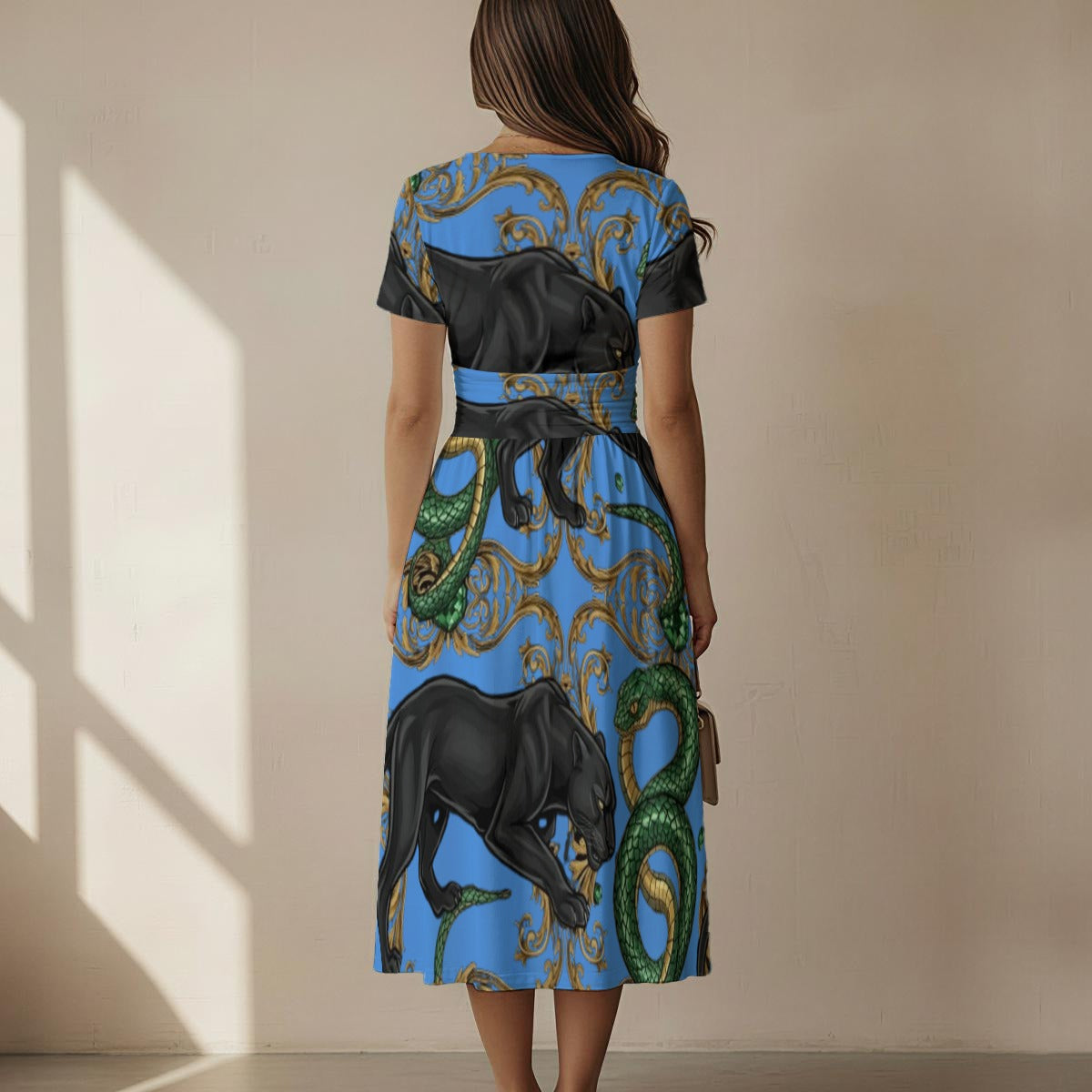 Proper Villainz Venom & Velvet Short sleeve V Neck Midi Dress